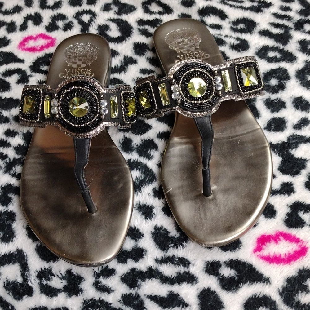 Vince Camuto Bronze Jewel Leather Sandals